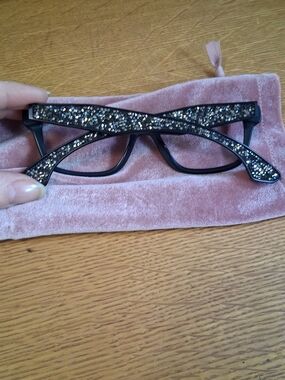 Miu Miu Black Crystal-Embellished Cat Eye Glasses Blue Light Lens Protected